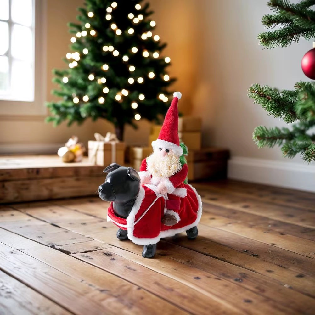 Dog Cat Christmas Costume Santa Claus Riding Pet Cosplay Clothes Christmas Dress up Pet Jacket Coat New Year Suit 