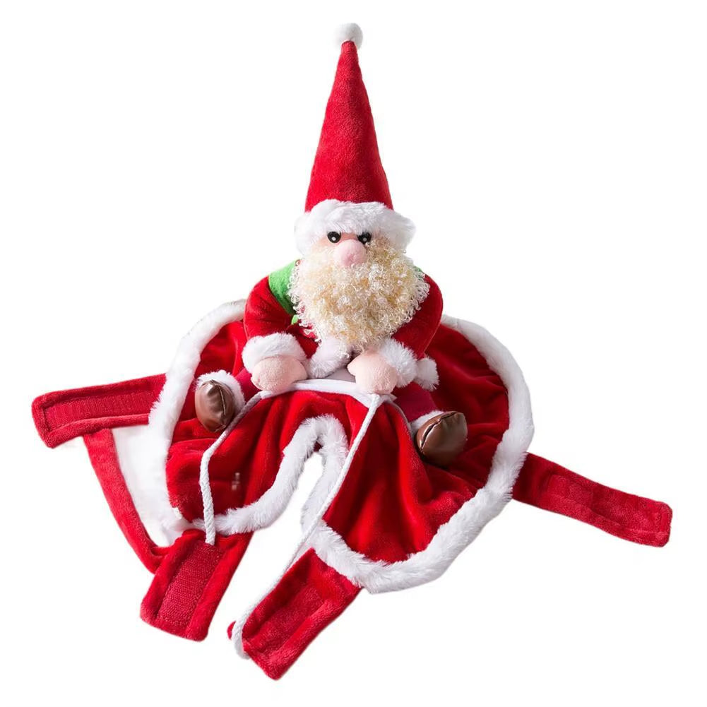 Dog Cat Christmas Costume Santa Claus Riding Pet Cosplay Clothes Christmas Dress up Pet Jacket Coat New Year Suit ﻿