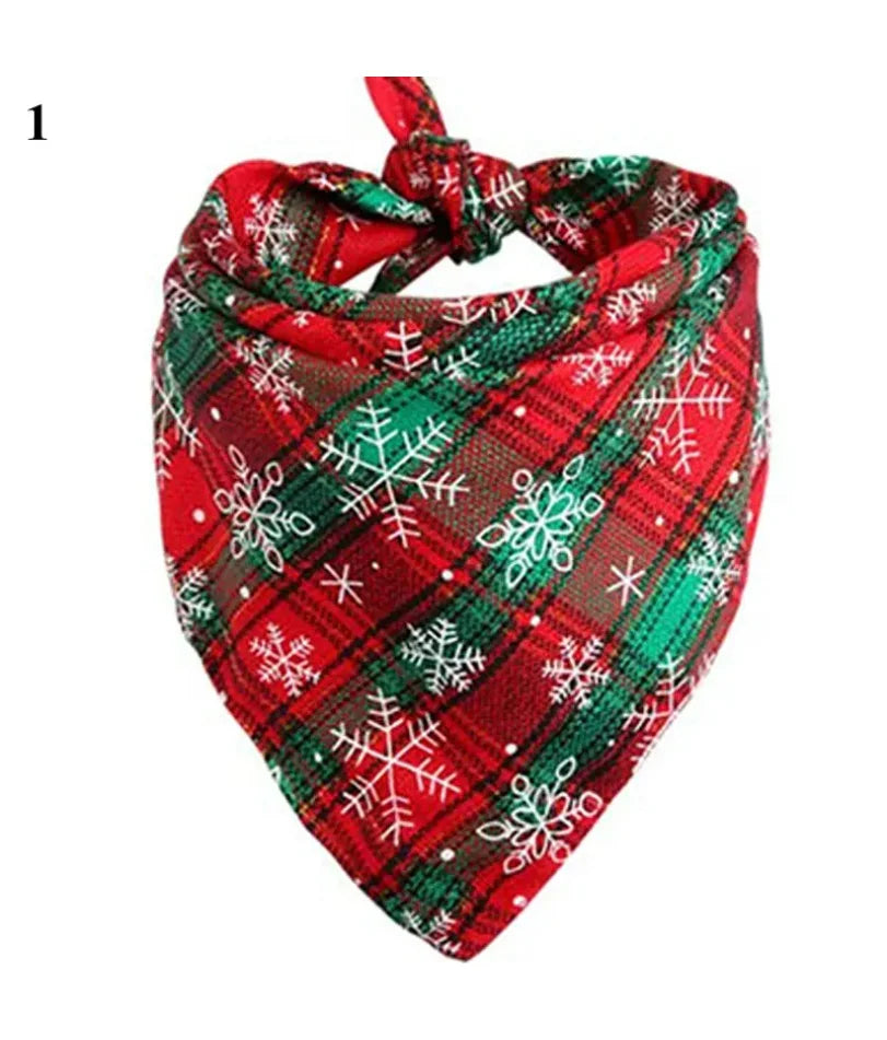 Dog Bandanas Large Pet Scarf Christmas Snow Print Dog Cotton Plaid Washablebow Ties Collar Cat Dog Scarf Large Dog Accessories