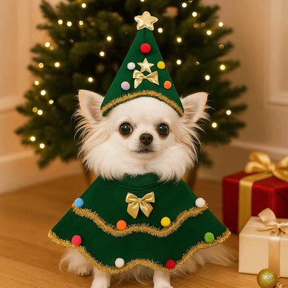 Cartoon Christmas Dog Cape Adjustable Christmas Tree Design Dog Cosplay Dress Unique Polyester Pet Cloak Photo Shoots