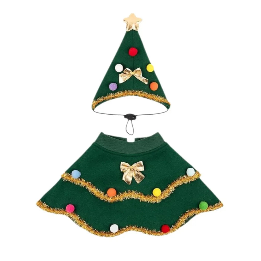 Cartoon Christmas Dog Cape Adjustable Christmas Tree Design Dog Cosplay Dress Unique Polyester Pet Cloak Photo Shoots