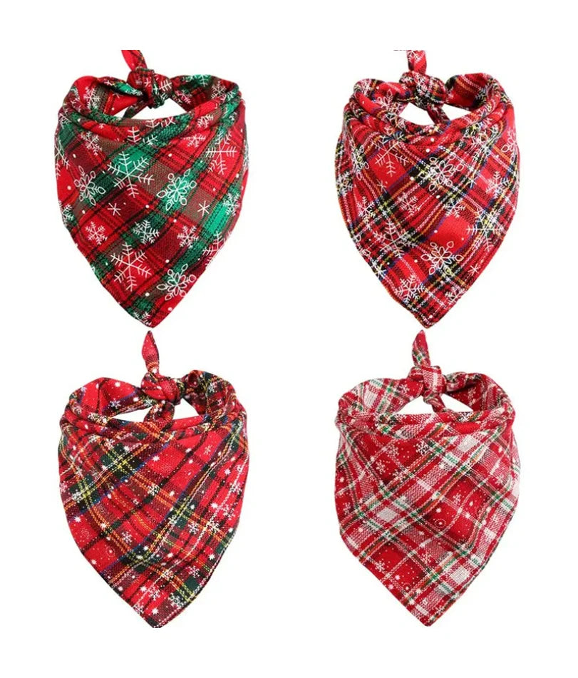 Dog Bandanas Large Pet Scarf Christmas Snow Print Dog Cotton Plaid Washablebow Ties Collar Cat Dog Scarf Large Dog Accessories