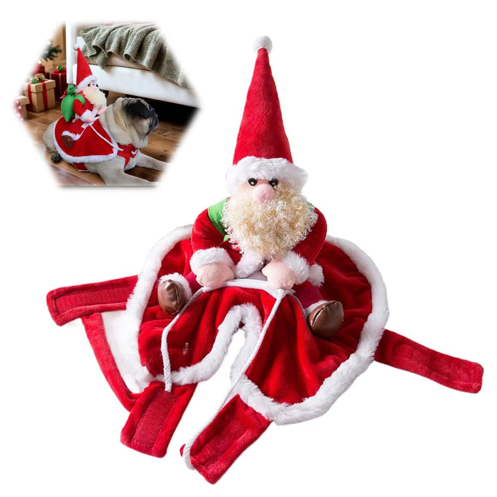 Dog Cat Christmas Costume Santa Claus Riding Pet Cosplay Clothes Christmas Dress up Pet Jacket Coat New Year Suit ﻿